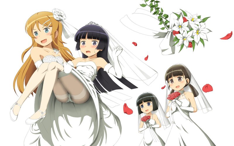 Anime wedding scene with brides