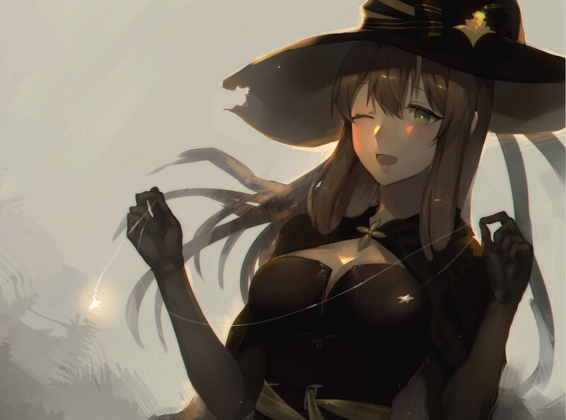 Anime Witch Character — Black, Dramatic, Digital Art, Hat