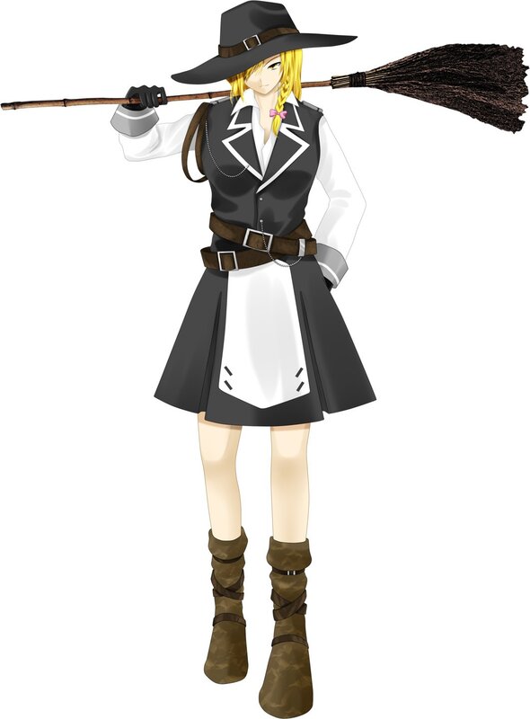 Anime Witch Character — Black, Neutral, Digital Art, Broomstick
