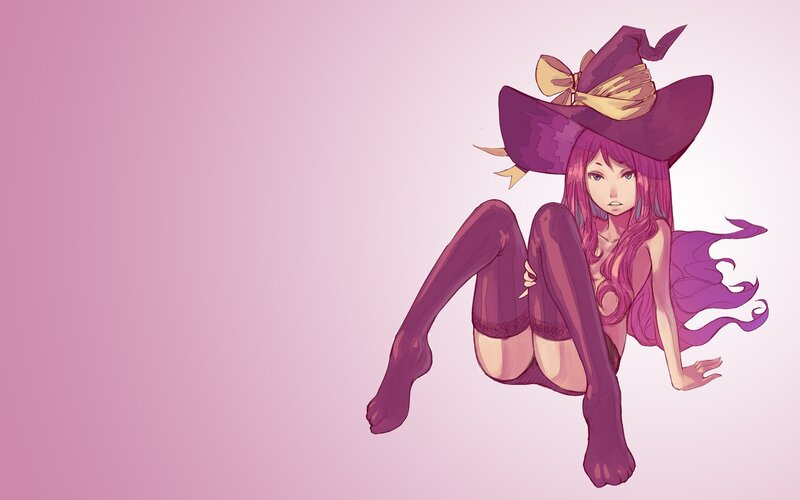 Anime Witch Character — Purple, Calm, Digital Art, Witch Hat, Long Hair