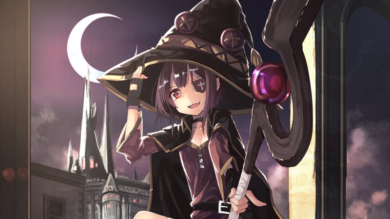 Anime Witch Character — Purple, Dramatic, Night, Digital Art
