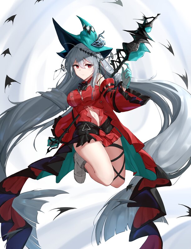 Anime Witch Character — Red, Dramatic, Digital Art, Witch Hat