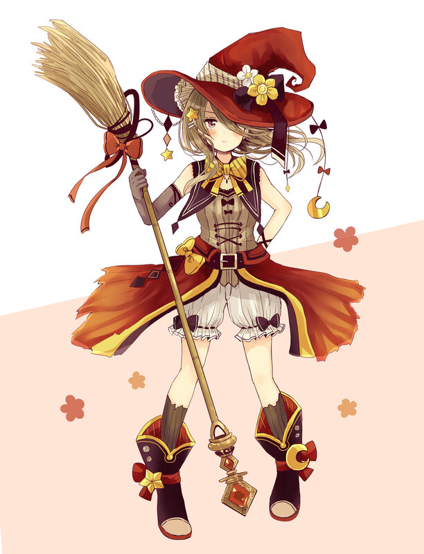 Anime Witch Character — Red, Playful, Digital Art, Broomstick