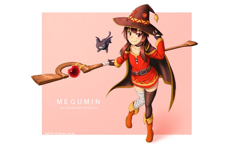Anime Witch Character — Red, Playful, Digital Art, Witch Hat