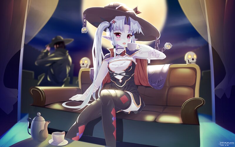 Anime Witch Drinking Tea