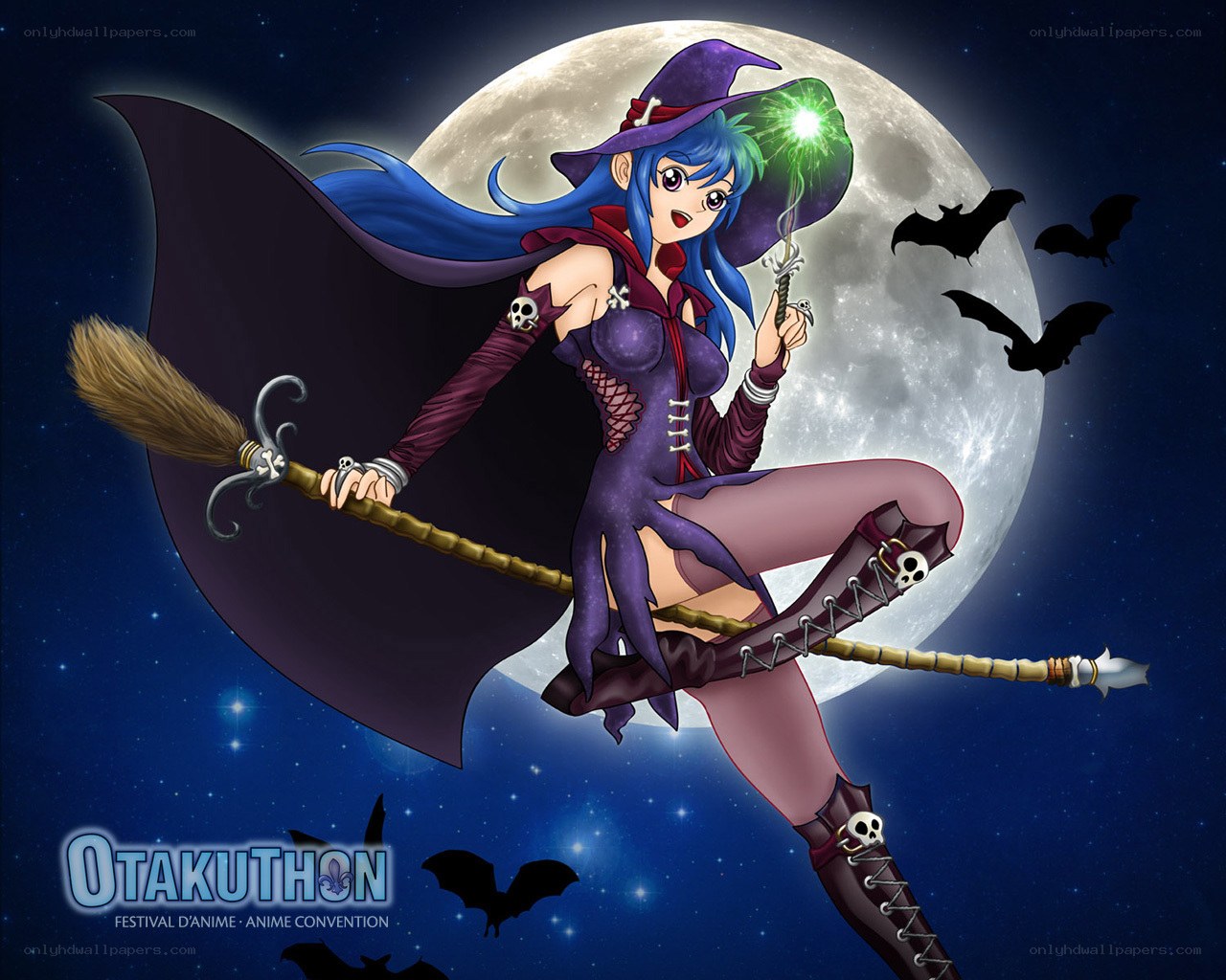 anime witch flying on broom