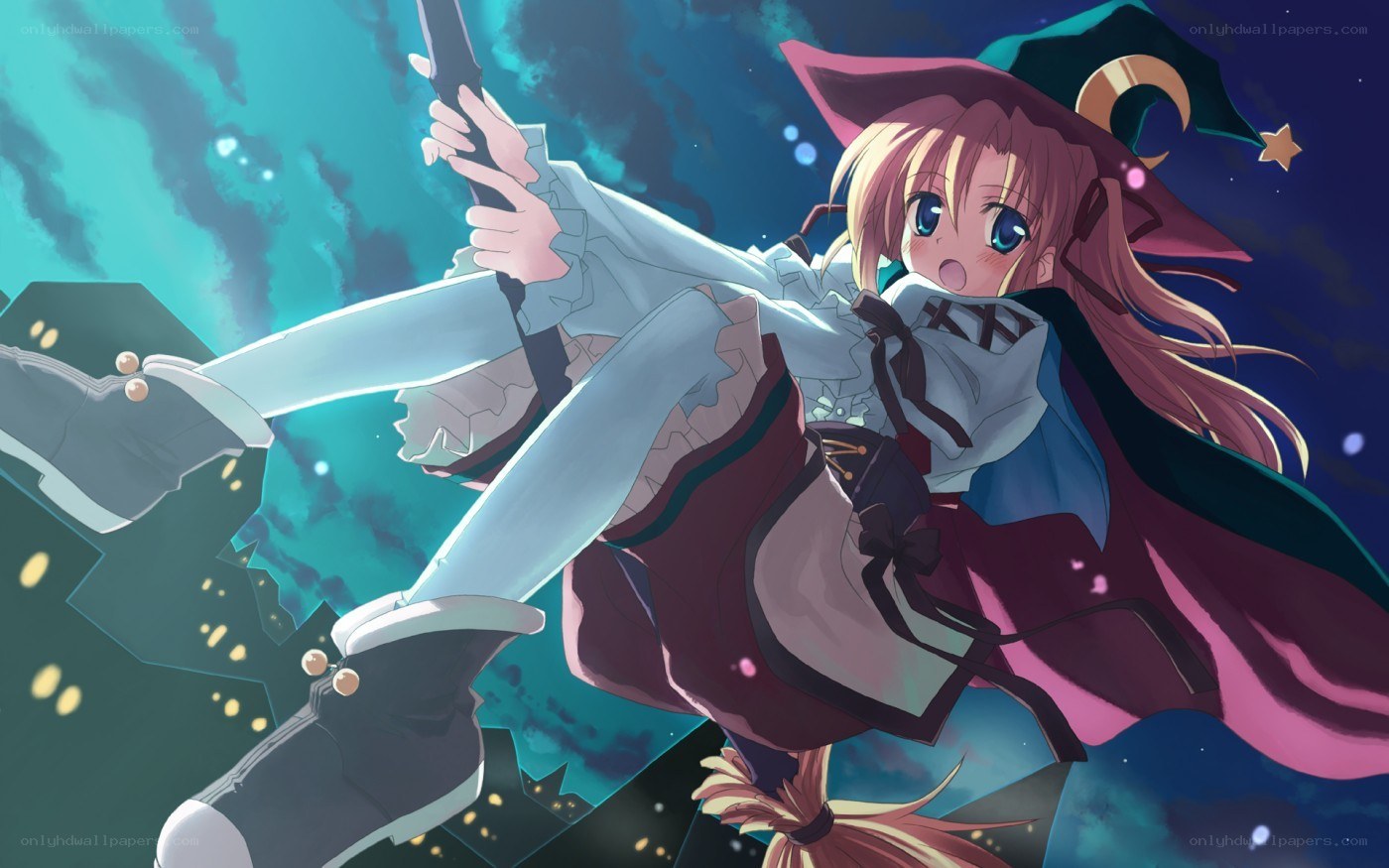 anime witch flying on broom