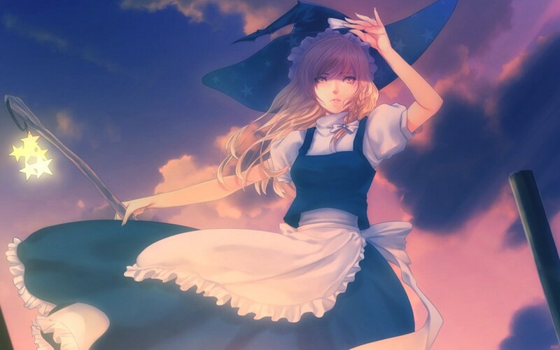 Anime Witch Girl — Blue, Dramatic, Sunset