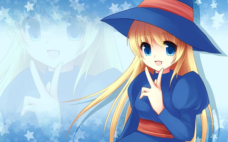 anime witch girl with peace sign
