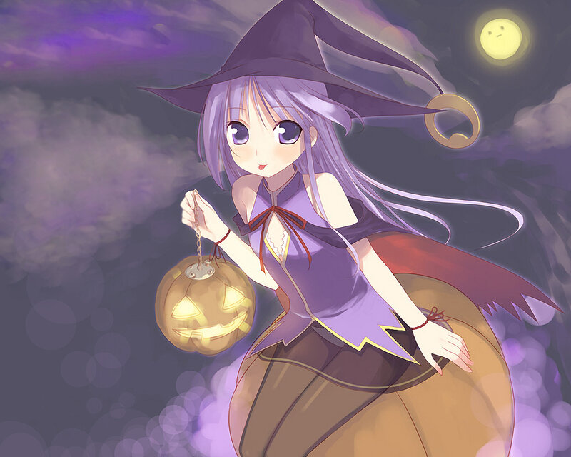 Anime Witch Holding Lantern — Purple