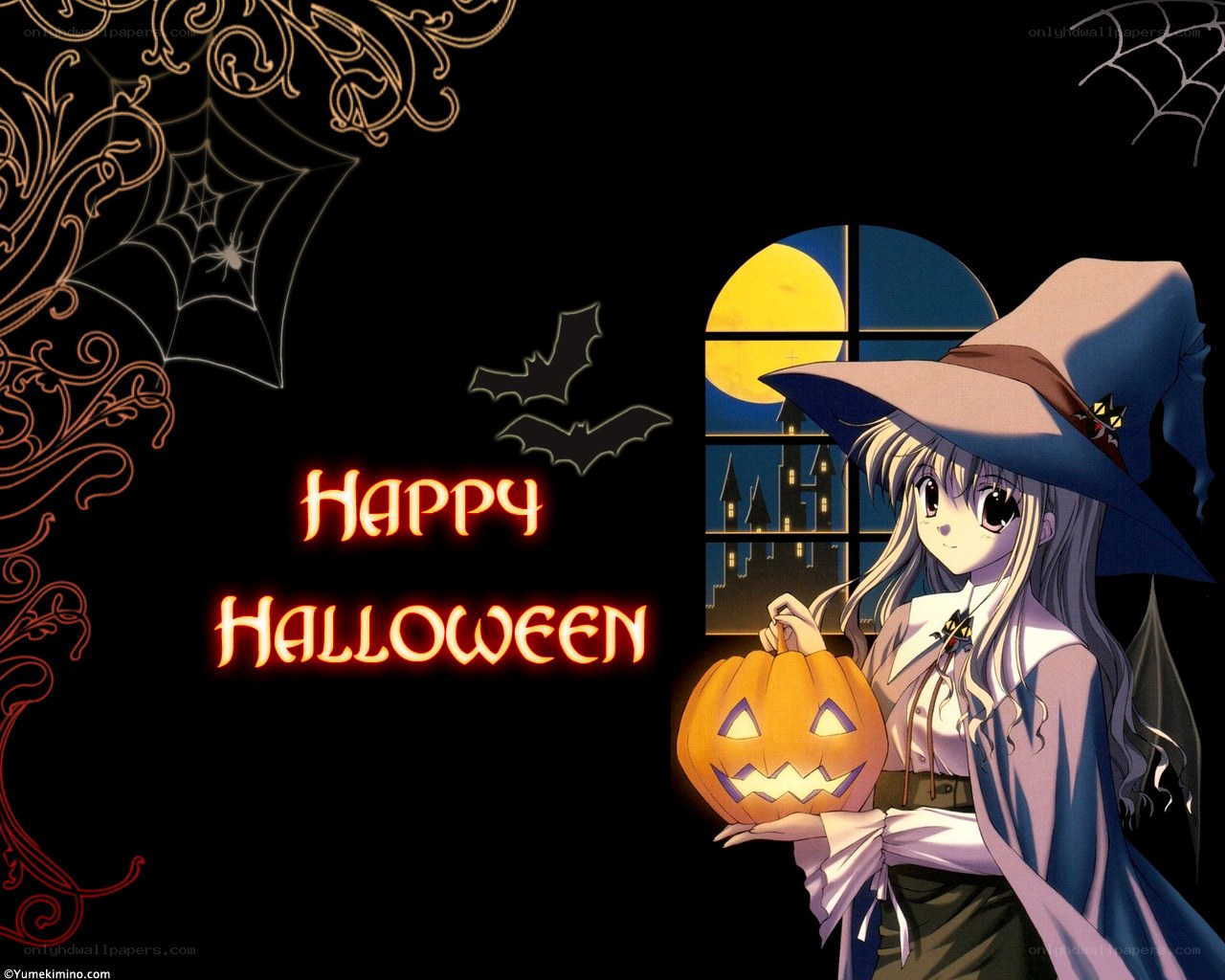 Anime witch holding pumpkin