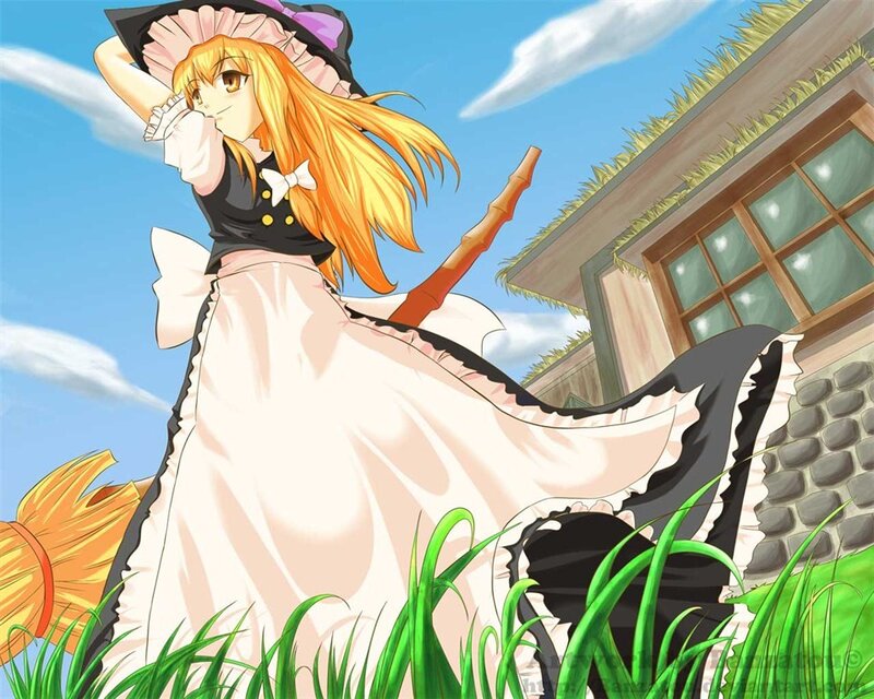 anime witch in a field