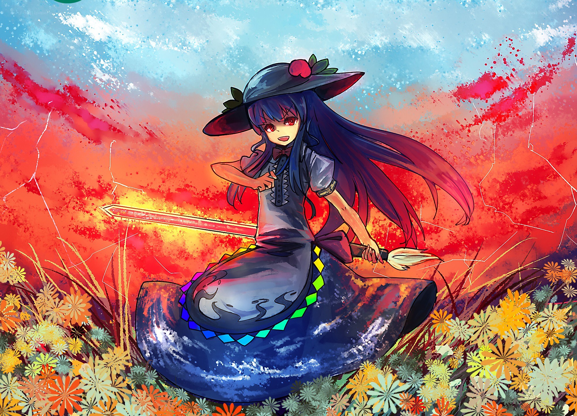 anime witch in a flower field