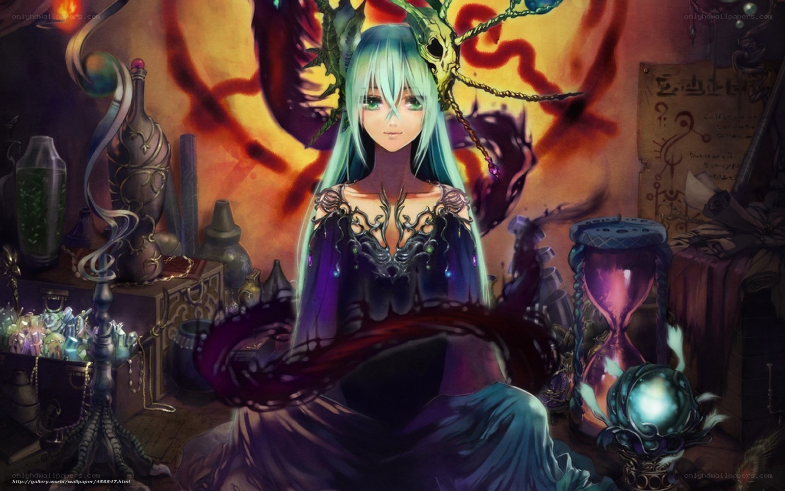 anime witch in a magic room
