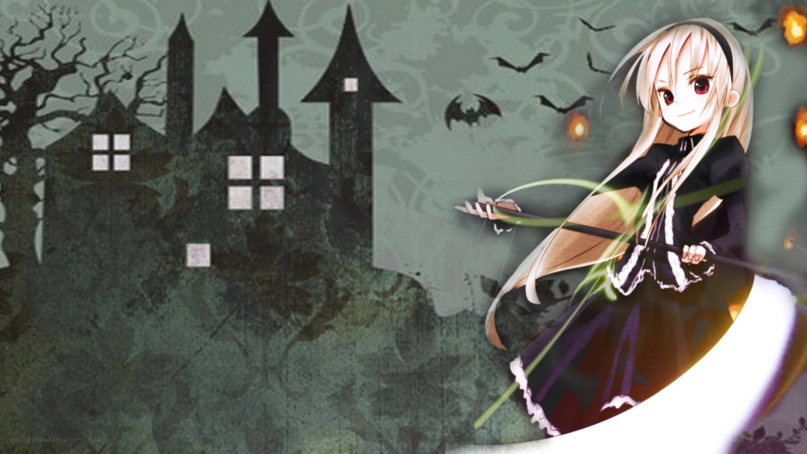 anime witch in a spooky landscape