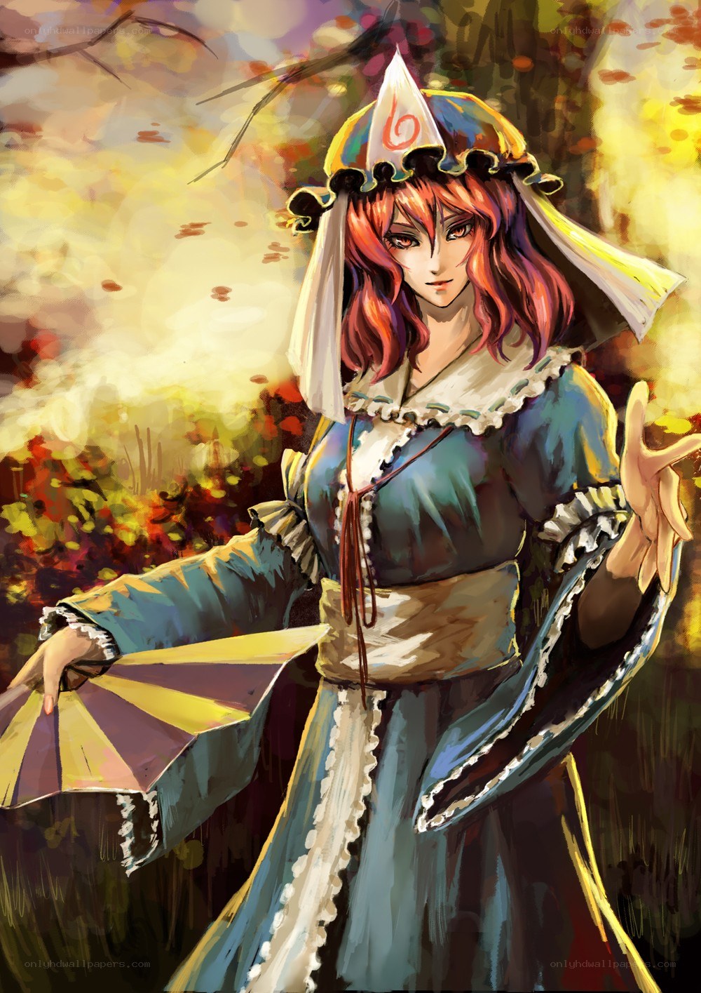 Anime witch in autumn forest