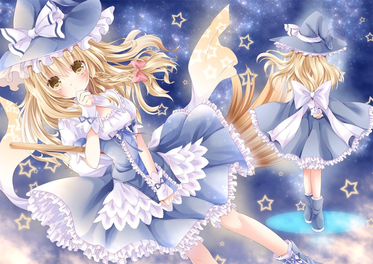 anime witch in starry sky