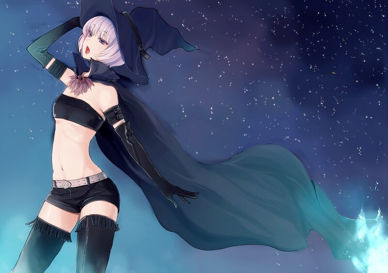 anime witch in starry sky