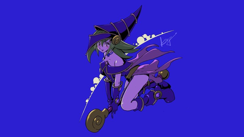 Anime Witch on Broom — Blue, Dynamic
