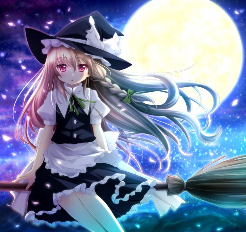 Anime Witch on Broom — Blue, Magical
