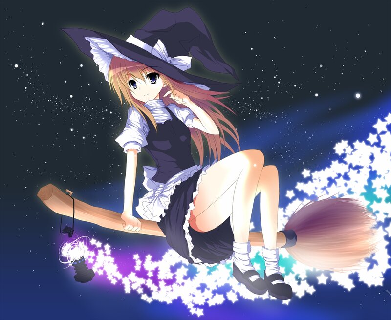 Anime Witch on Broom — Blue