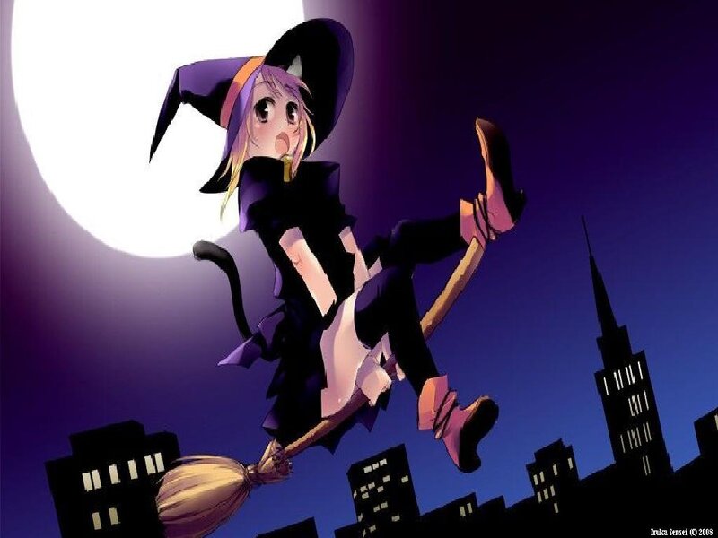 Anime Witch on Broom — Purple, Dramatic