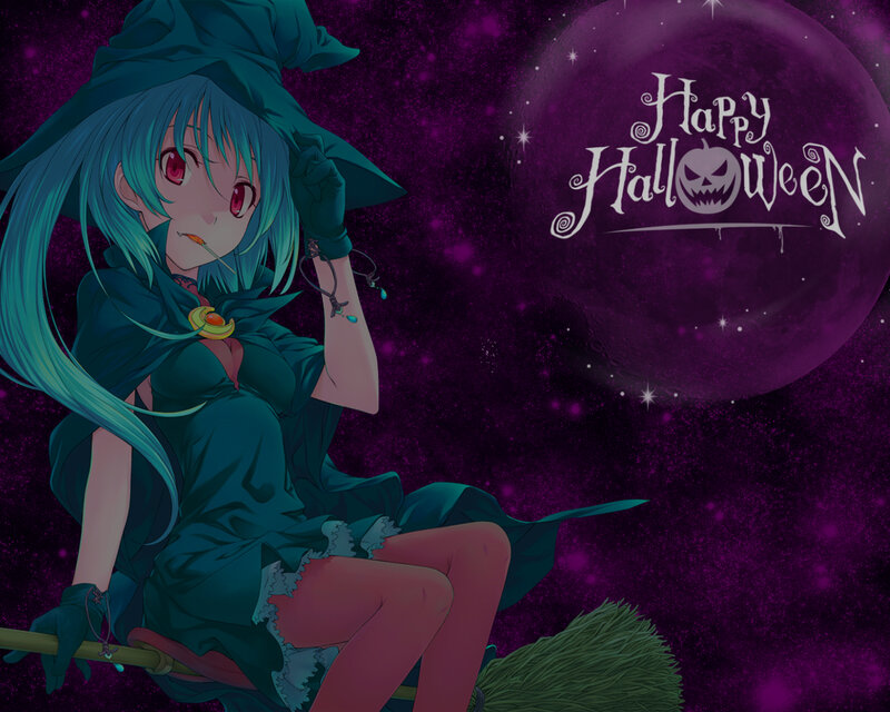 Anime Witch on Broom — Purple, Festive, Night