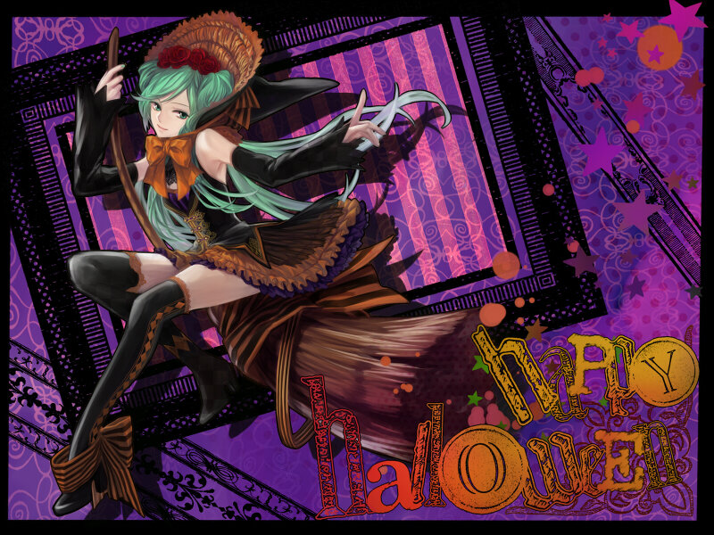 Anime Witch on Broom — Purple, Festive