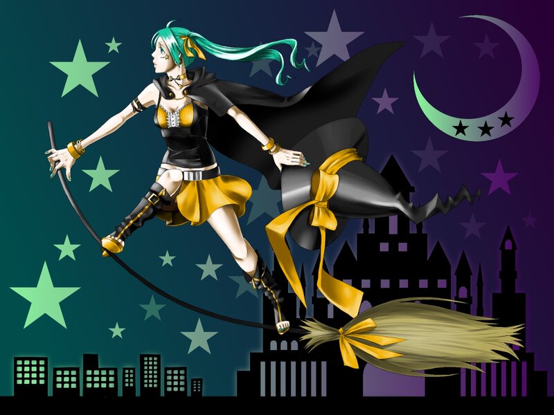 Anime Witch on Broom — Purple, Magical