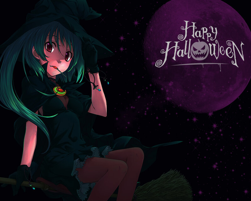 Anime Witch on Broom — Purple, Mysterious