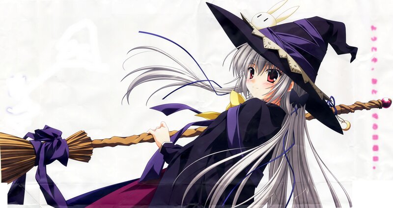 Anime Witch on Broom — Purple, Playful