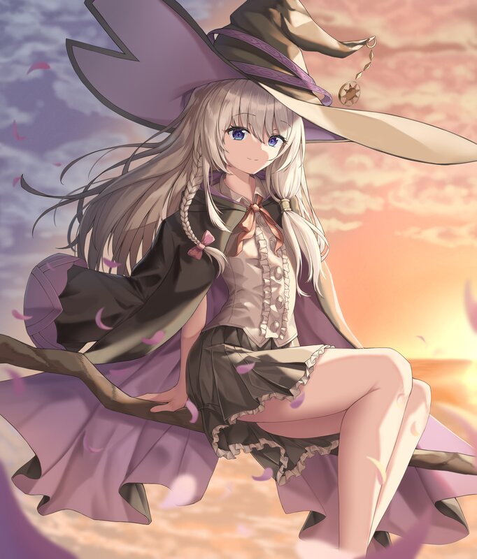 Anime Witch on Broom — Purple, Serene
