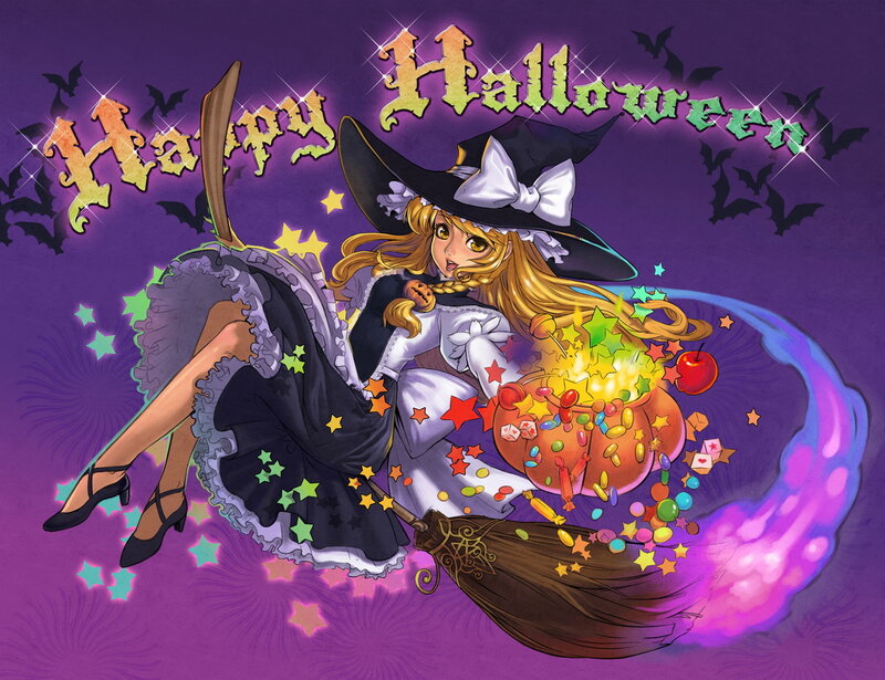Anime Witch on Broom