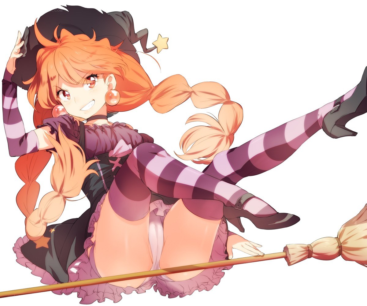 anime witch on broomstick