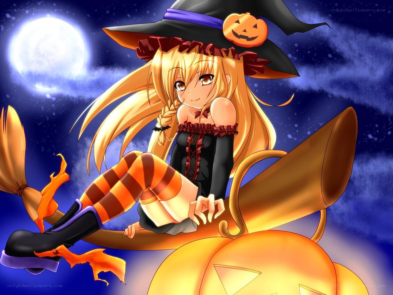 anime witch on broomstick