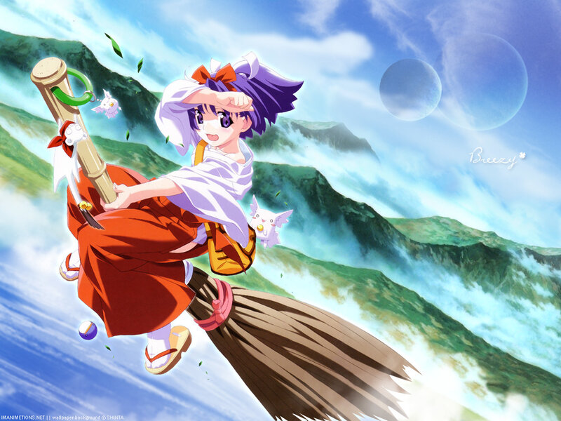 Anime witch on broomstick
