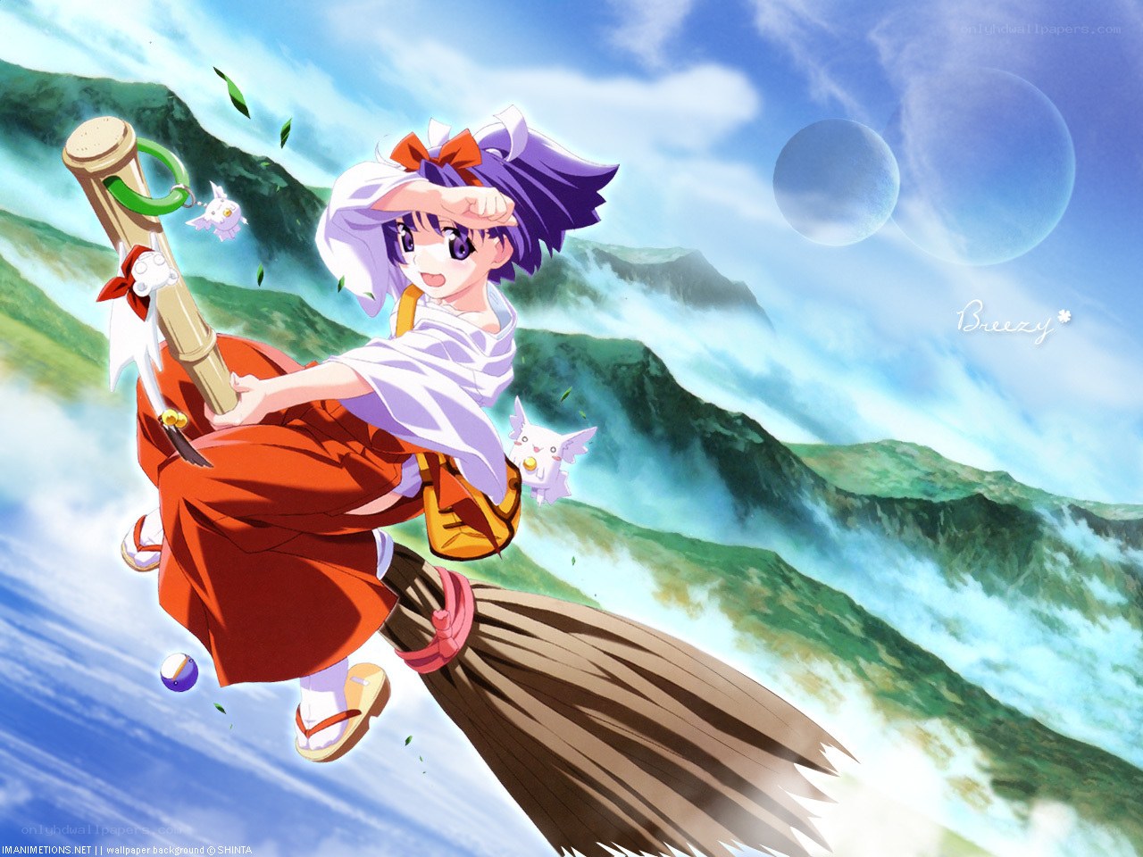 Anime witch on broomstick