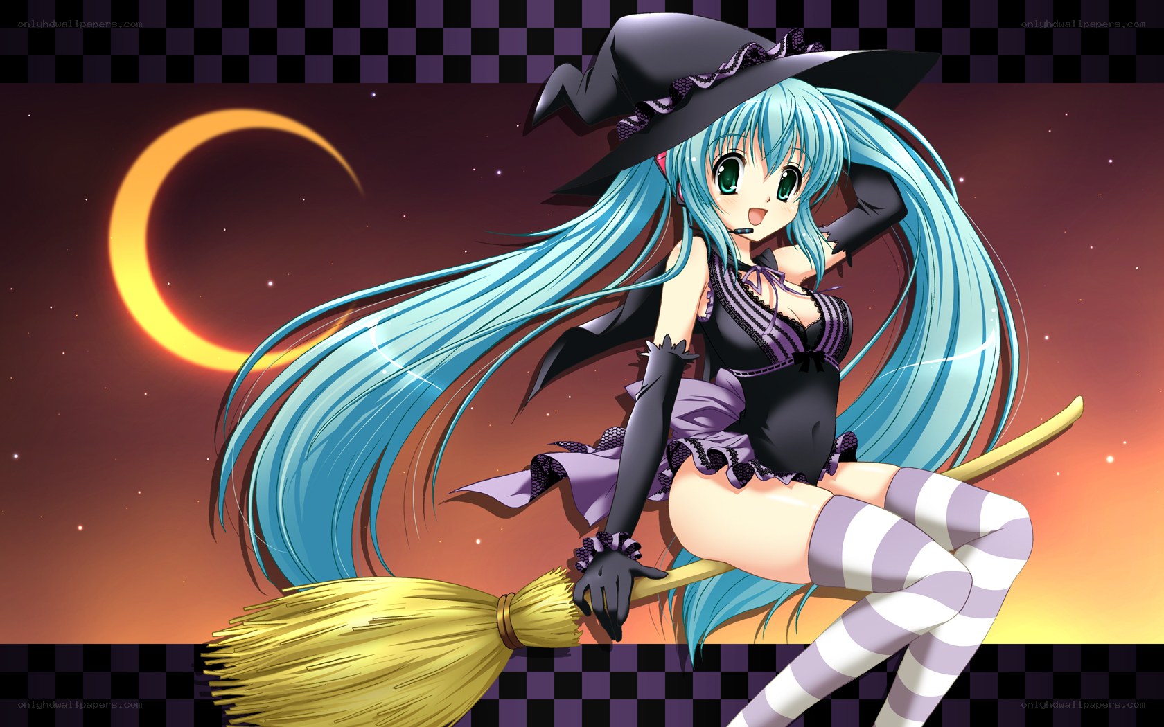 anime witch on broomstick
