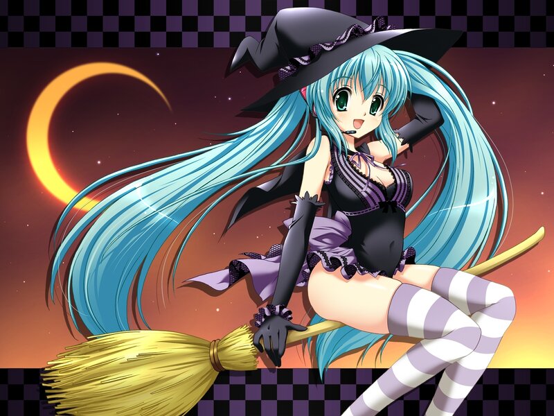 anime witch on broomstick