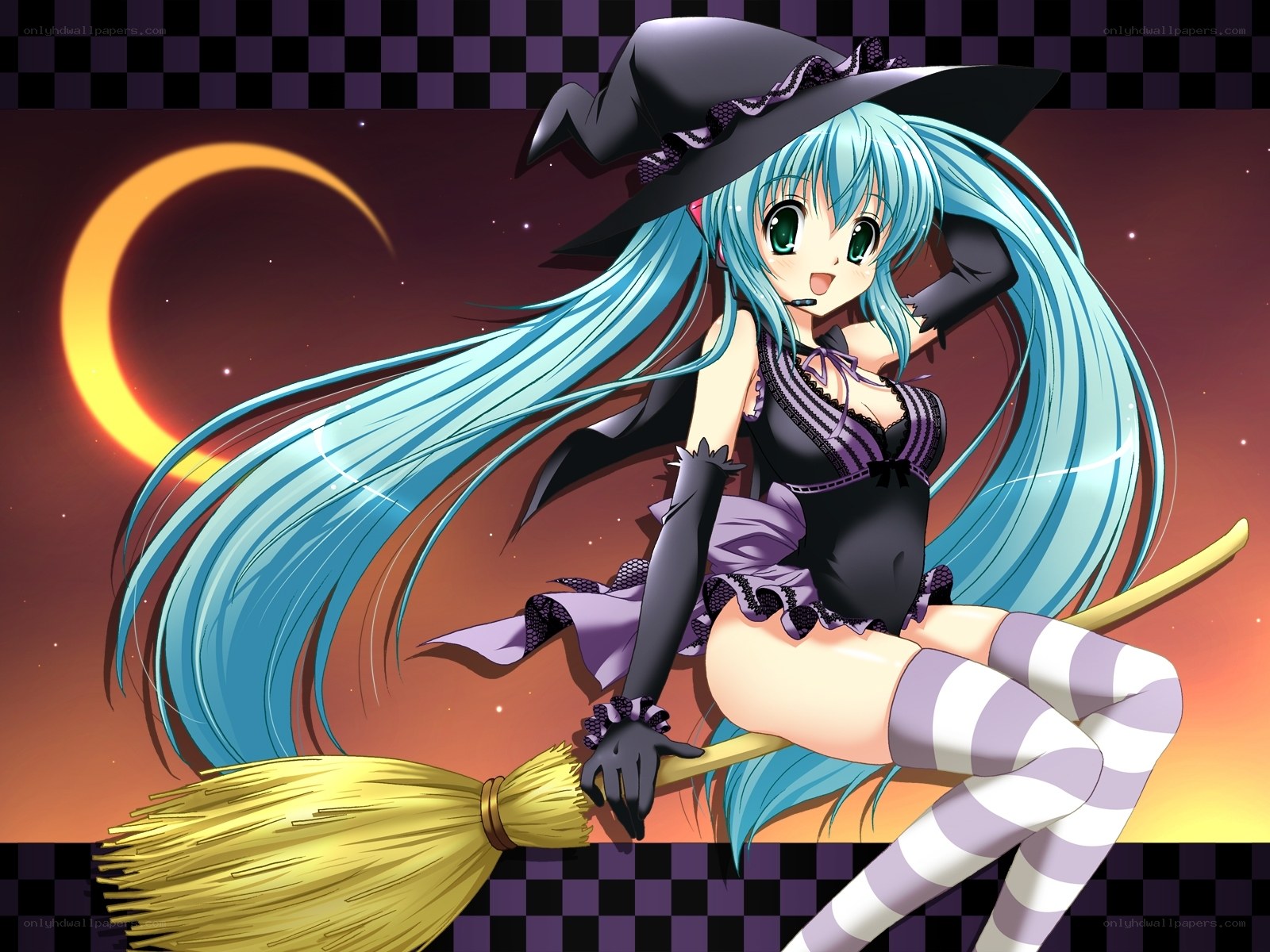 anime witch on broomstick