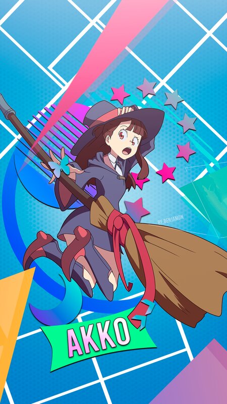 Anime Witch on Broomstick — Blue
