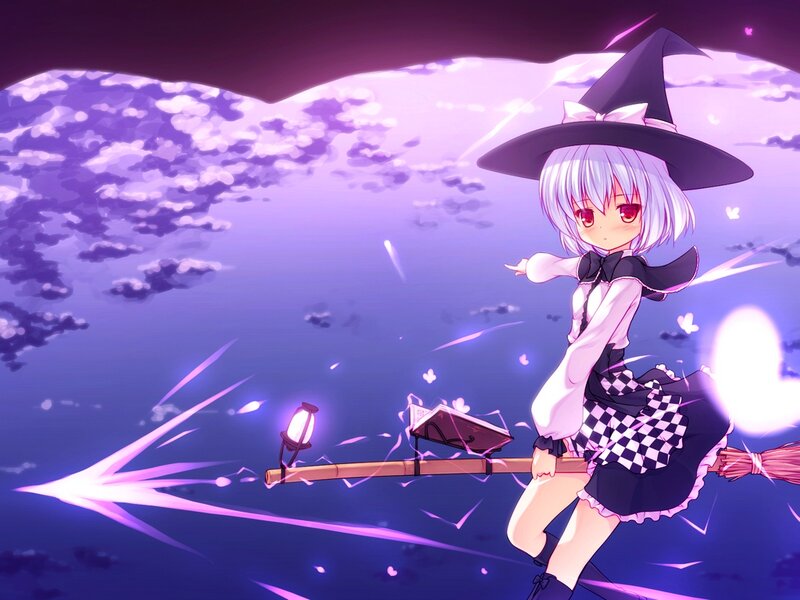 Anime Witch on Broomstick — Purple
