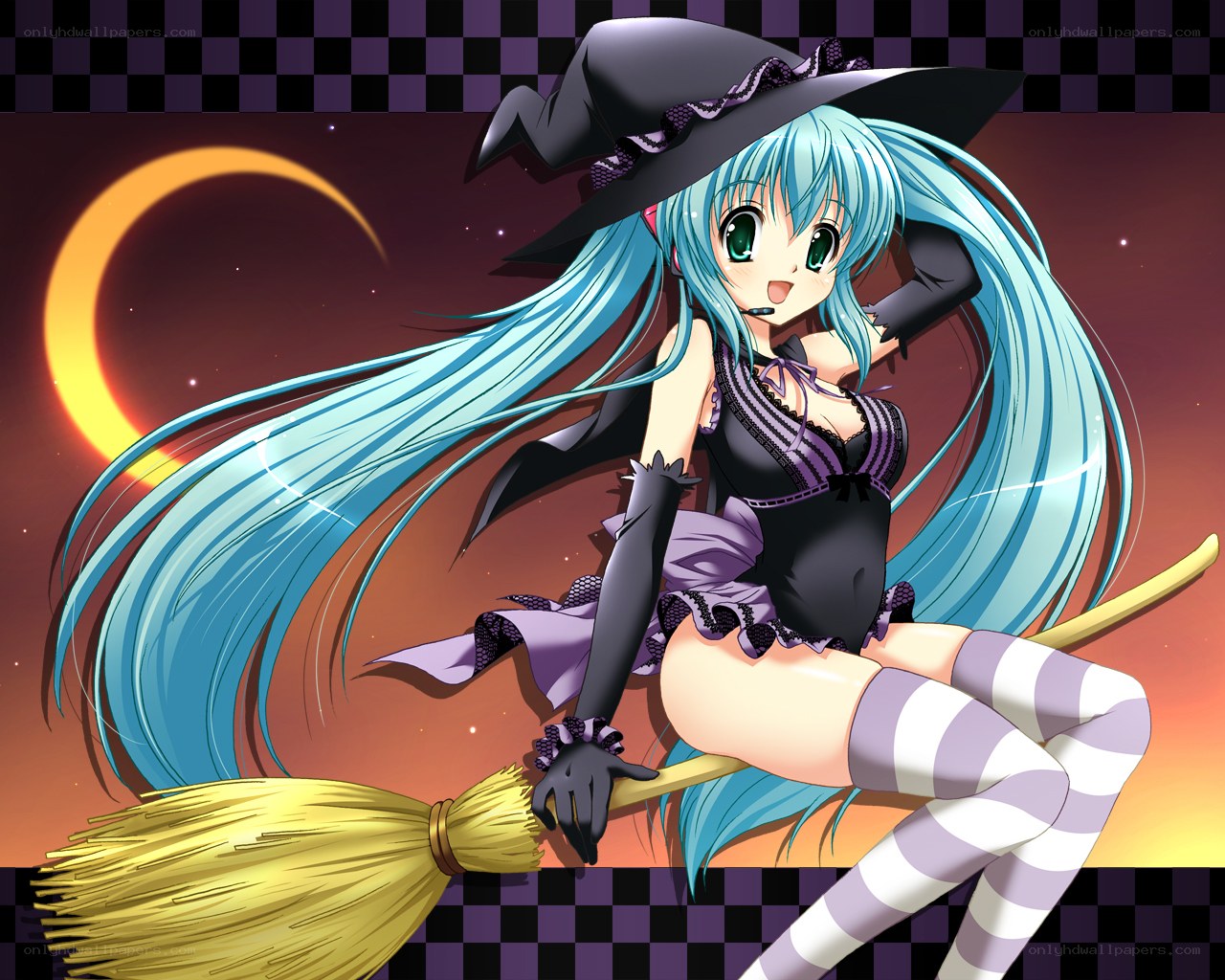 anime witch on broomstick