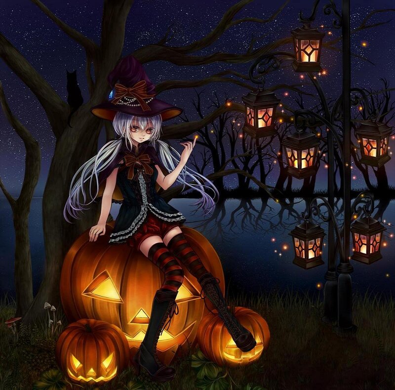 Anime Witch on Pumpkin