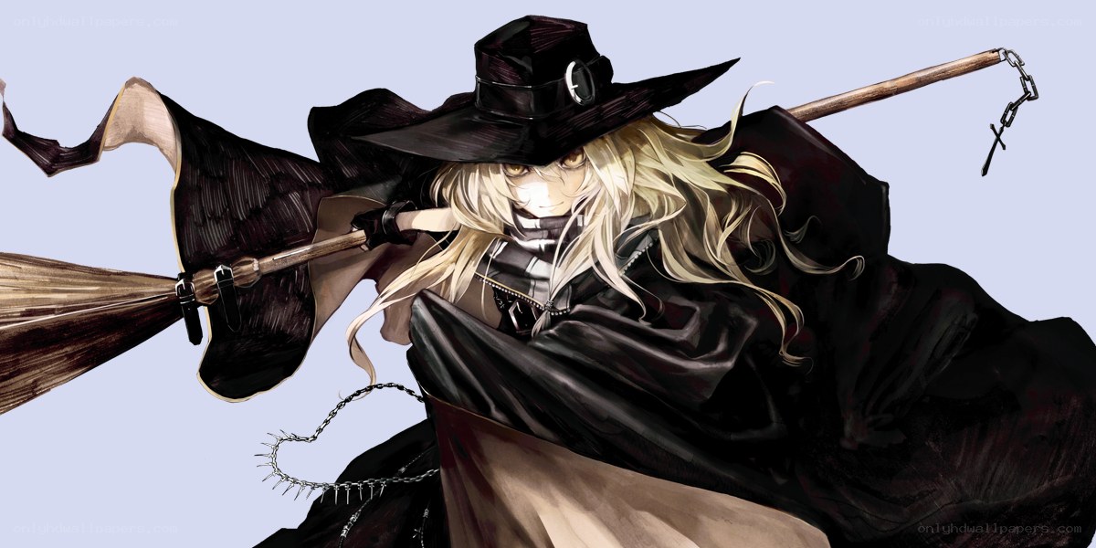 anime witch with broom