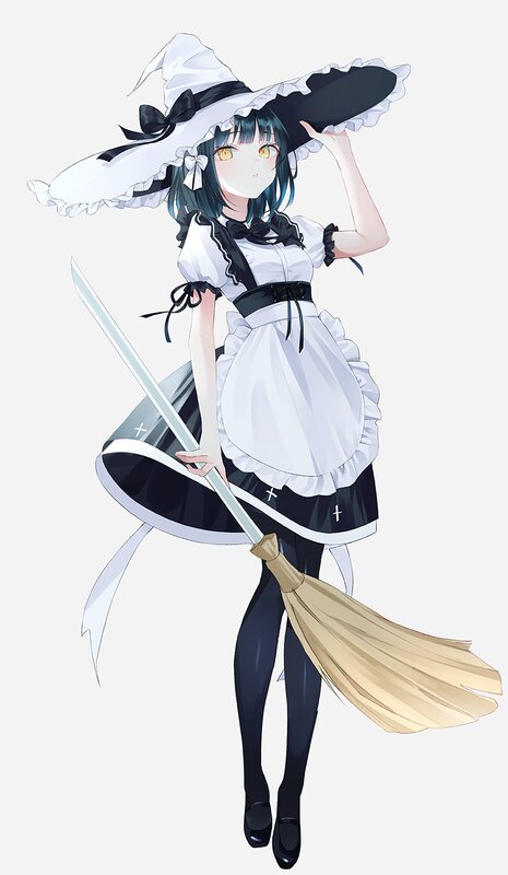 Anime Witch with Broom — White