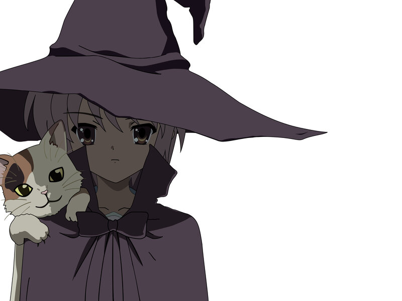 anime witch with cat