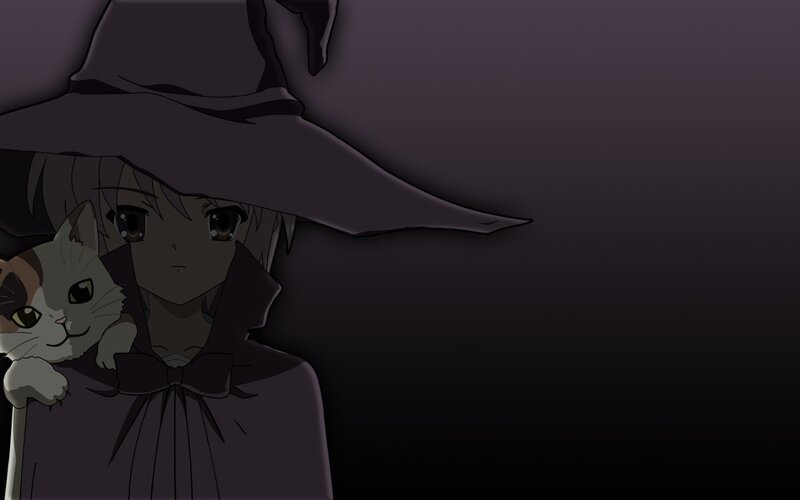 anime witch with cat