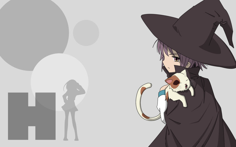 anime witch with cat