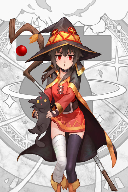 Anime Witch with Cat — Black